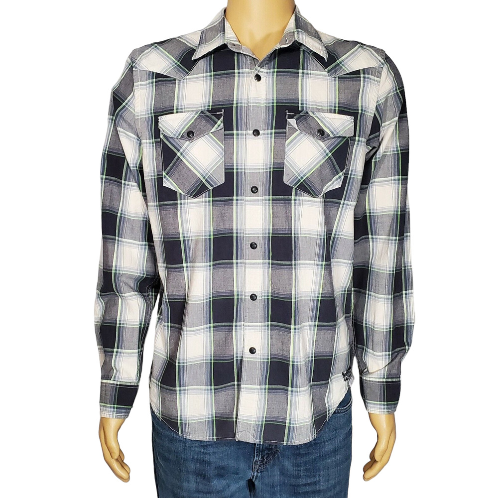 American Eagle Outfitters Mens Shirt Plaid Snaps Lightweight Long Sleeve Medium